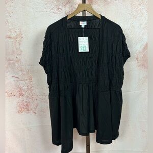 NWT LULAROE black knit ruched cardigan sweater size 2X short sleeve open front